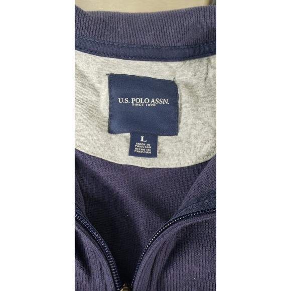 U.S. Polo Assn Mens Quarter Zip Flat Back Rib Pullover Navy Blue Size L - Picture 11 of 16